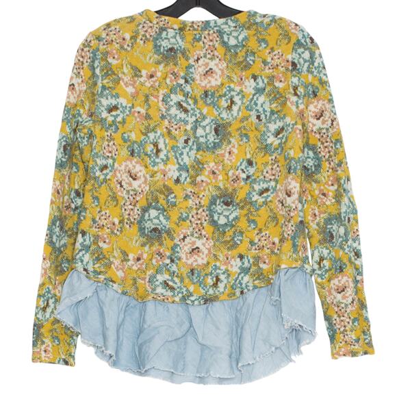 Lilka Anthropologie Womens Top Sweatshirt Mixed Media Ruffle Floral Medium FC - Picture 2 of 6